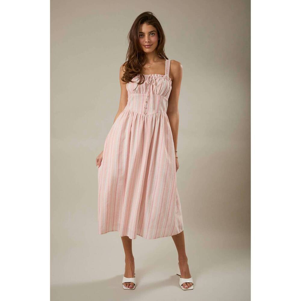 NEW SUNDAY EDITION square neck sleeveless fit and flare dress in white-orange st